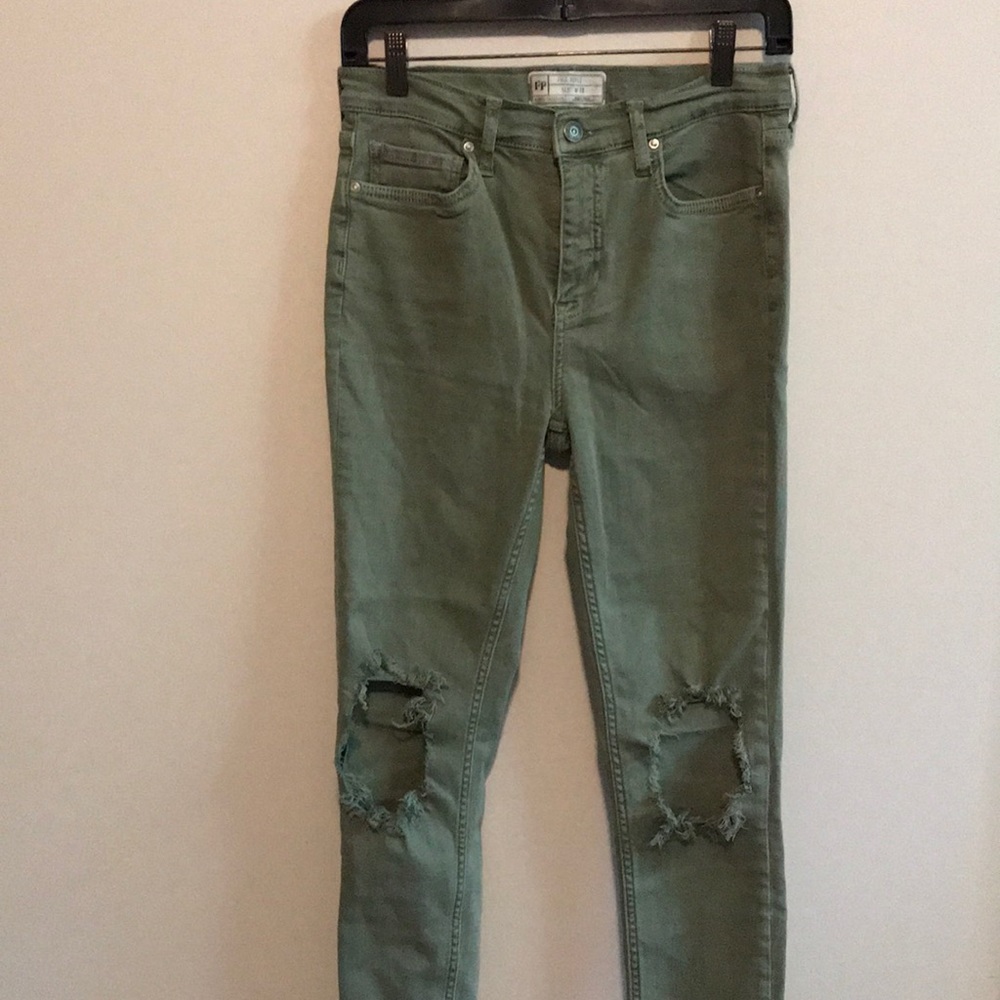 Free people ripped knees green denim